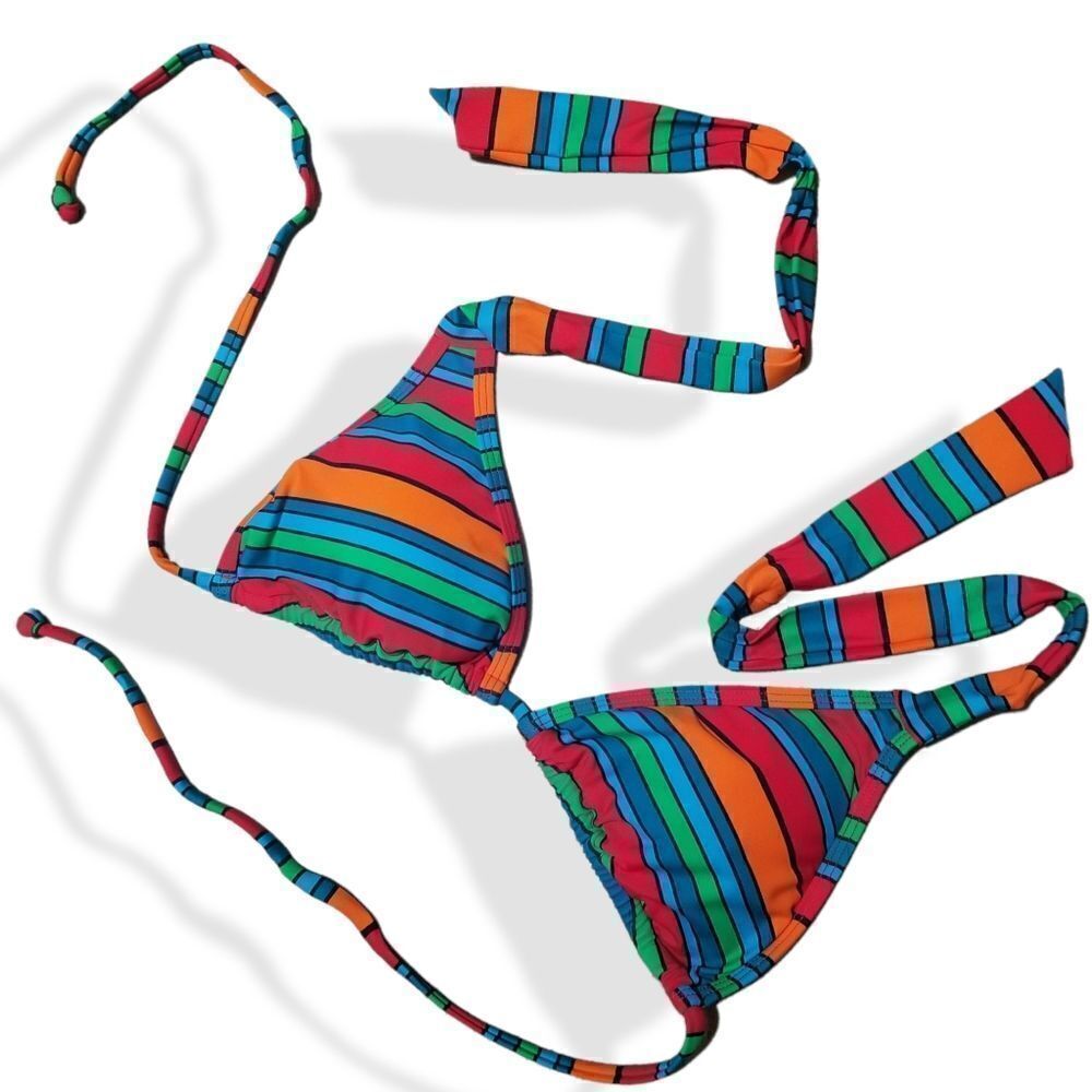 Striped String Bikini Top sz M - Picture 2 of 7